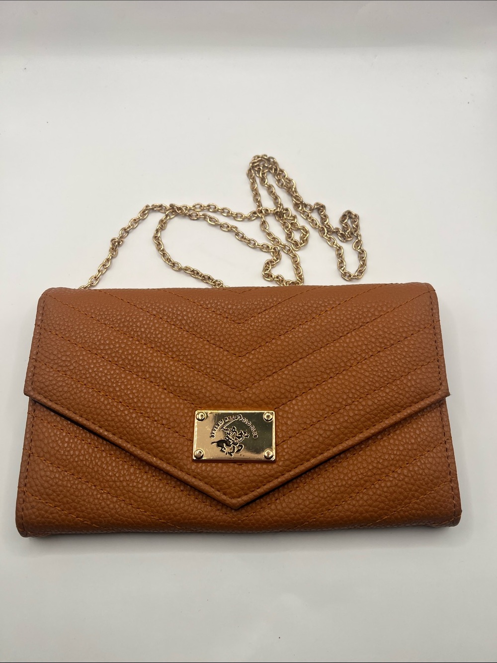Beverly Hills Polo Club Brown Envelope Clutch with Gold Chain